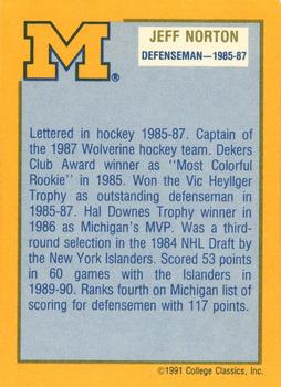 1991 College Classics Michigan Wolverines #NNO Jeff Norton Back