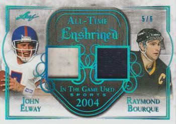 2018 Leaf In The Game Used Sports - All-Time Enshrined Relics Blue Prismatic #ATE-03 John Elway / Raymond Bourque Front