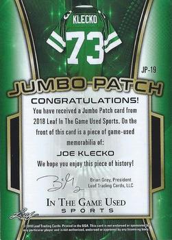 2018 Leaf In The Game Used Sports - Jumbo Patch Relics Purple Prismatic #JP-19 Joe Klecko Back