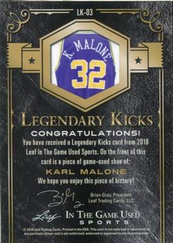 2018 Leaf In The Game Used Sports - Legendary Kicks Relics Purple Prismatic #LK03 Karl Malone Back