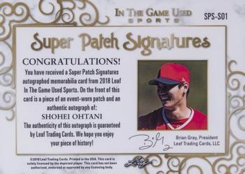 2018 Leaf In The Game Used Sports - Super Patch Signatures Gold Prismatic #SPS-SO1 Shohei Ohtani Back