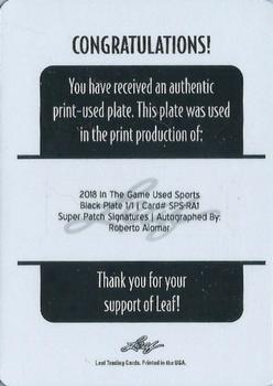 2018 Leaf In The Game Used Sports - Super Patch Signatures Printing Plates Black #SPS-RA1 Roberto Alomar Back