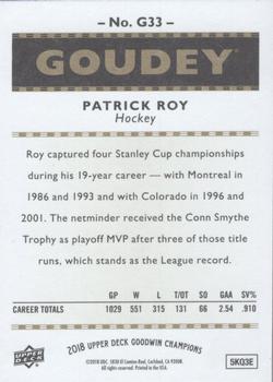 2018 Upper Deck Goodwin Champions - Goudey #G33 Patrick Roy Back