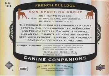 2018 Upper Deck Goodwin Champions - Canine Companions Manufactured Patch #CC181 French Bulldog Back