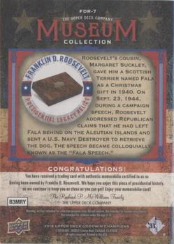 2018 Upper Deck Goodwin Champions - Museum Collection FDR Presidential Legacy Relics #FDR-7 FDR & Fala Back
