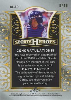 2018 Leaf Metal Sports Heroes #BA-GC1 Gary Carter Back