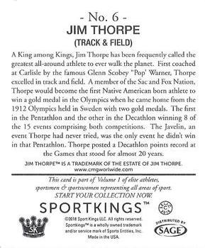 2018 Sportkings - Mini #6 Jim Thorpe Back