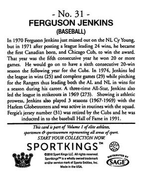 2018 Sportkings - Mini #31 Ferguson Jenkins Back