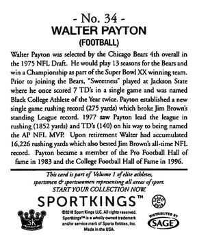 2018 Sportkings - Mini #34 Walter Payton Back
