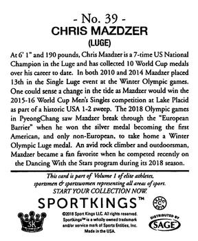 2018 Sportkings - Mini #39 Chris Mazdzer Back