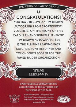 2018 Sportkings - Autographs Red #A4 Tim Brown Back