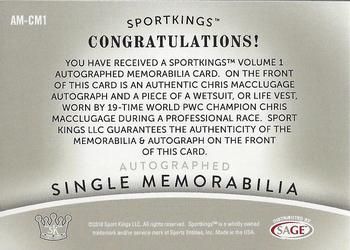2018 Sportkings - Autographed Memorabilia Silver #AM-CM1 Chris MacClugage Back