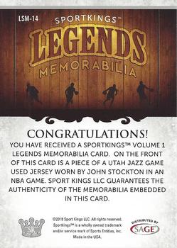 2018 Sportkings - Legends Memorabilia Silver #LSM-14 John Stockton Back