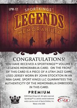 2018 Sportkings - Legends Premium Memorabilia Red #LPM-12 John Stockton Back