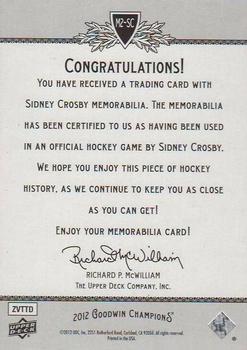 2012 Upper Deck Goodwin Champions - Dual Memorabilia #M2-SC Sidney Crosby Back