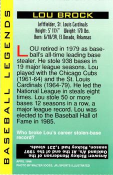 1998 Sports Illustrated for Kids - Baseball Legends #NNO Lou Brock Back