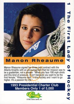 1992-93 Classic C3 - Presidential Charter Club #1 Manon Rheaume Back