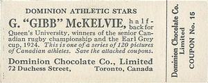 1924-25 Dominion Chocolate Athletic Stars (V31) #15 Gibb McKelvie Back