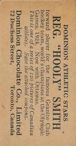 1924-25 Dominion Chocolate Athletic Stars (V31) #69 Hooley Smith Back