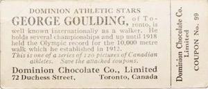1924-25 Dominion Chocolate Athletic Stars (V31) #99 George Goulding Back