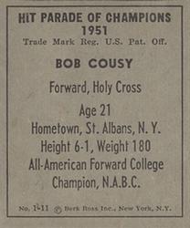 1951 Berk Ross #1-11 Bob Cousy Back