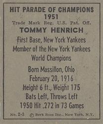 1951 Berk Ross #2-3 Tommy Henrich Back