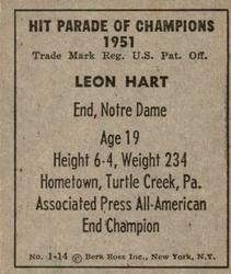 1951 Berk Ross #1-14 Leon Hart Back