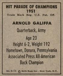 1951 Berk Ross #4-14 Arnold Galiffa Back