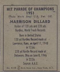 1951 Berk Ross #4-18 Harrison Dillard Back