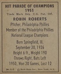 1951 Berk Ross #4-8 Robin Roberts Back