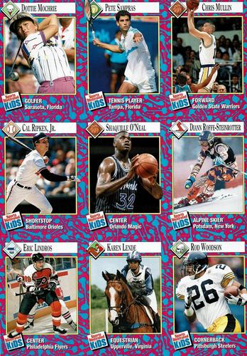 1993 Sports Illustrated for Kids - Original 9-Card Sheets #127-135 Chris Mullin / Pete Sampras / Dottie Mochrie / Diann Roffe-Steinrotter / Shaquille O'Neal / Cal Ripken, Jr. / Rod Woodson / Karen Lende / Eric Lindros Front