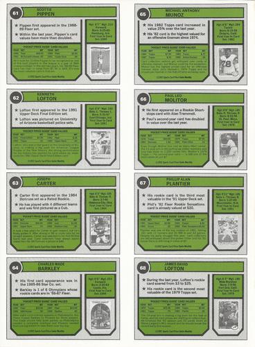 1992 SCD Sports Card Price Guide Monthly - Full Sheets #61-68 Scottie Pippen / Kenny Lofton / Joe Carter / Charles Barkley / Anthony Munoz / Paul Molitor / Phil Plantier / James Lofton Back