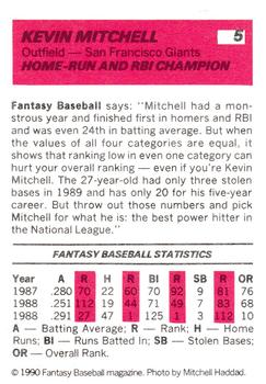 1990 Baseball Cards Presents Fantasy Baseball #5 Kevin Mitchell Back