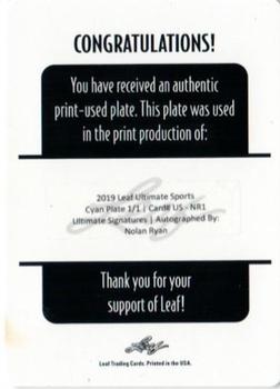 2019 Leaf Ultimate Sports - Ultimate Signatures Printing Plates Cyan #US-NR1 Nolan Ryan Back