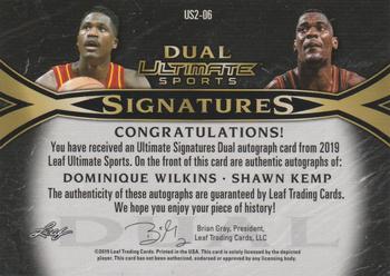 2019 Leaf Ultimate Sports - Ultimate Signatures 2 Platinum #US2-06 Dominique Wilkins / Shawn Kemp Back