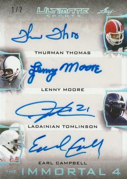 2019 Leaf Ultimate Sports - The Immortal 4 Signatures Silver #IM4-05 Thurman Thomas / Lenny Moore / LaDainian Tomlinson / Earl Campbell Front
