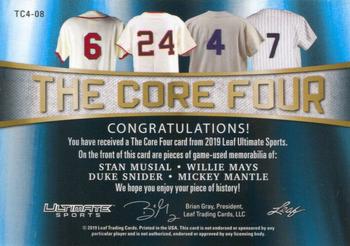2019 Leaf Ultimate Sports - The Core 4 Relics Purple #TC4-08 Stan Musial / Willie Mays / Duke Snider / Mickey Mantle Back