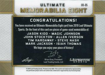 2019 Leaf Ultimate Sports - Ultimate Memorabilia 8 Silver #U8-05 Jason Kidd / Magic Johnson / John Stockton / Allen Iverson / Tim Hardaway / Steve Nash / Mark Jackson / Isiah Thomas Back