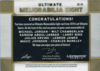 2019 Leaf Ultimate Sports - Ultimate Memorabilia 8 Gold #U8-04 Michael Jordan / Wilt Chamberlain / Kareem Abdul-Jabbar / Larry Bird / Julius Erving / LeBron James / Magic Johnson / Charles Barkley Back