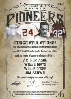 2019 Leaf Ultimate Sports - Ultimate Pioneers 4 Relics #UP4-03 Arthur Ashe / Willie Mays / Willie O'Ree / Jim Brown Back