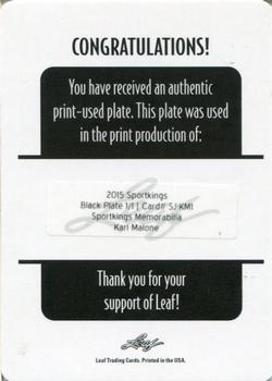 2015 Leaf Sportkings - Sportkings Memorabilia Printing Plate Black #SJ-KM1 Karl Malone Back