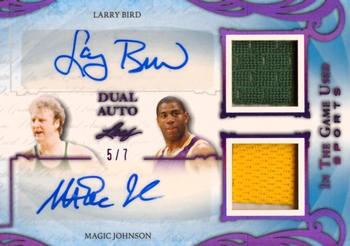 2019 Leaf In the Game Used - Dual Autographs Purple #DA-02 Larry Bird / Magic Johnson Front