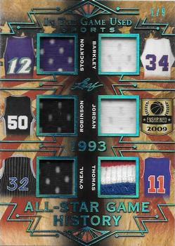 2019 Leaf In the Game Used - All-Star Game History 6 Relics Platinum Blue #ASG-12 John Stockton / Charles Barkley / David Robinson / Michael Jordan / Shaquille O'Neal / Isiah Thomas Front