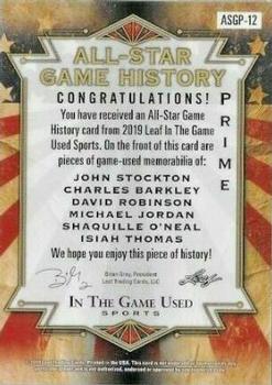 2019 Leaf In the Game Used - All-Star Game History 6 Relics Prime #ASG-12 John Stockton / Charles Barkley / David Robinson / Michael Jordan / Shaquille O'Neal / Isiah Thomas Back