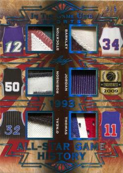 2019 Leaf In the Game Used - All-Star Game History 6 Relics Prime Platinum Blue #ASG-12 John Stockton / Charles Barkley / David Robinson / Michael Jordan / Shaquille O'Neal / Isiah Thomas Front