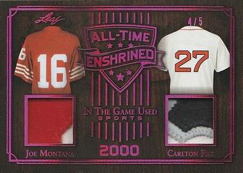 2019 Leaf In the Game Used - All-Time Enshrined Dual Relics Magenta #ATE-03 Joe Montana/Carlton Fisk Front