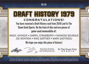 2019 Leaf In the Game Used - Draft History 6 Relics #DH-05 Magic Johnson / Darryl Strawberry / Raymond Bourque / Joe Montana / Mike Gartner / Mark Gastineau Back