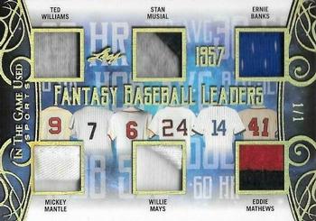 2019 Leaf In the Game Used - Fantasy Baseball Leaders 6 Relics Gold #FBL-06 Ted Williams / Mickey Mantle / Stan Musial / Willie Mays / Ernie Banks / Eddie Mathews Front