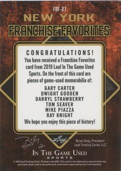 2019 Leaf In the Game Used - Franchise Favorites 6 Relics Purple #FRF-07 Gary Carter / Dwight Gooden / Darryl Strawberry / Tom Seaver / Mike Piazza / Ray Knight Back