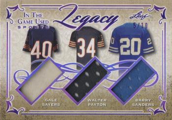 2019 Leaf In the Game Used - Legacy Triple Relics Purple #L-11 Gale Sayers / Walter Payton / Barry Sanders Front